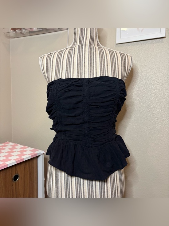 Free People Tops - Free people cotton Black Strapless Ruching Peplum Top casual luxury preppy small